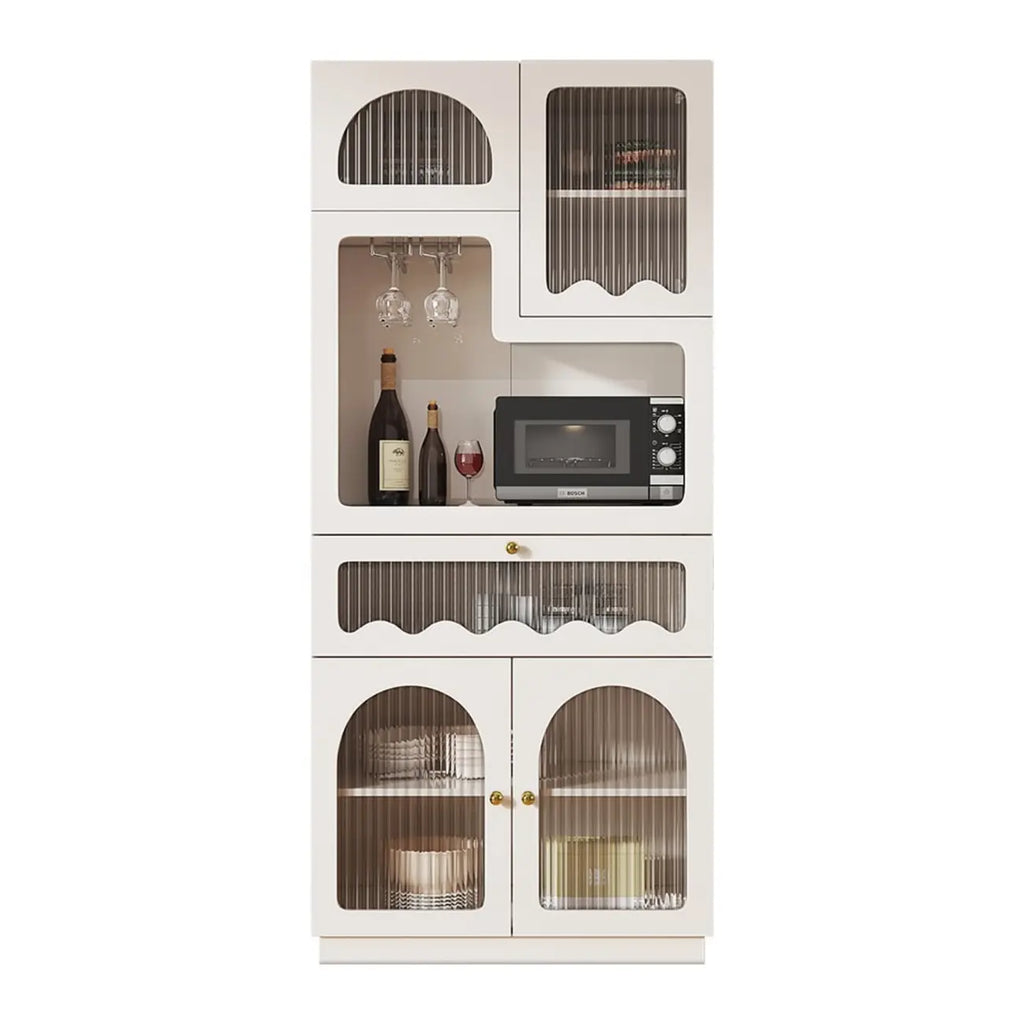 Tall White MDF Fluted Glass Doors Wine storage Sideboard