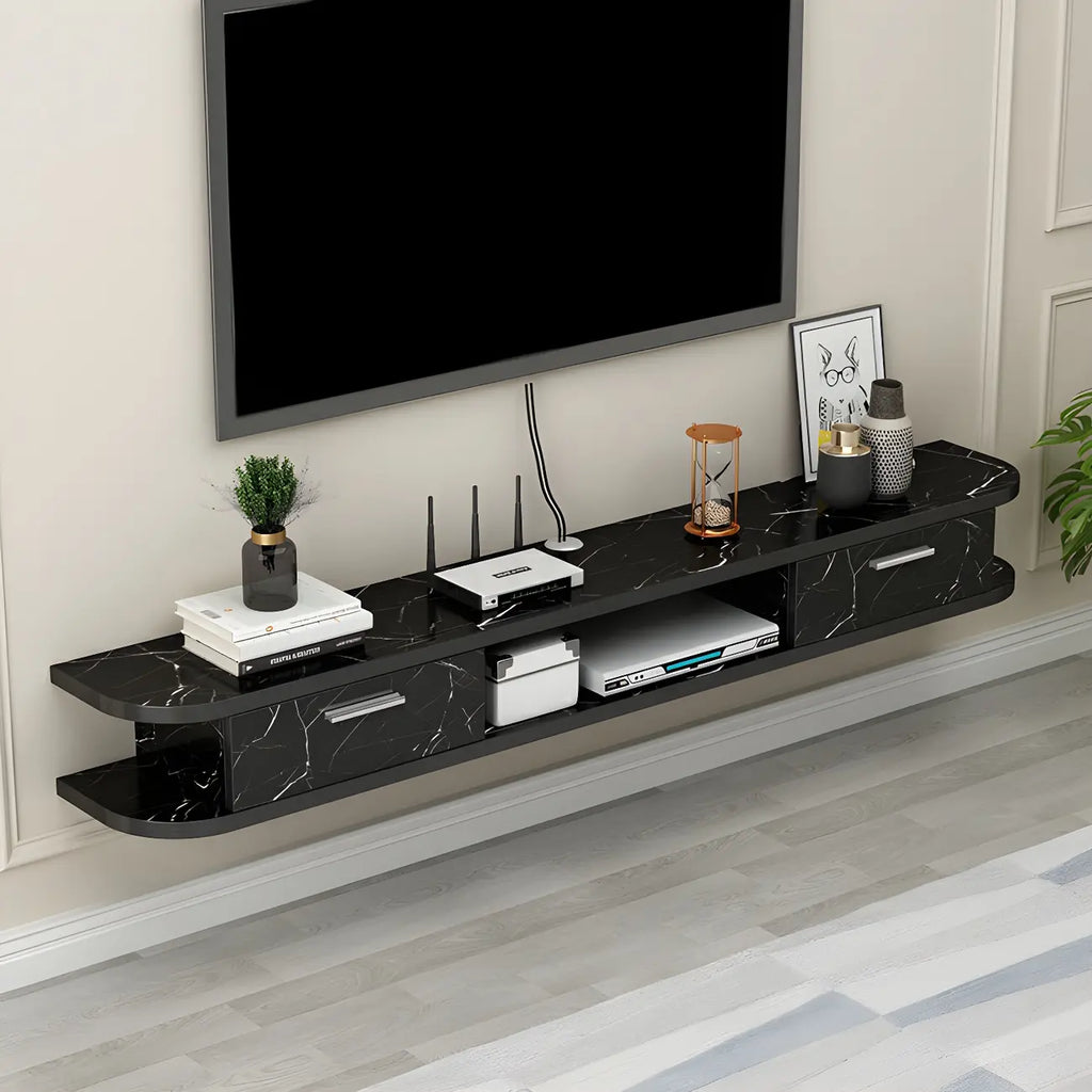 Contemporary Floating Wood Open Storage TV Stand Black