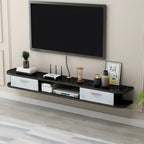 Contemporary Floating Wood Open Storage TV Stand Black