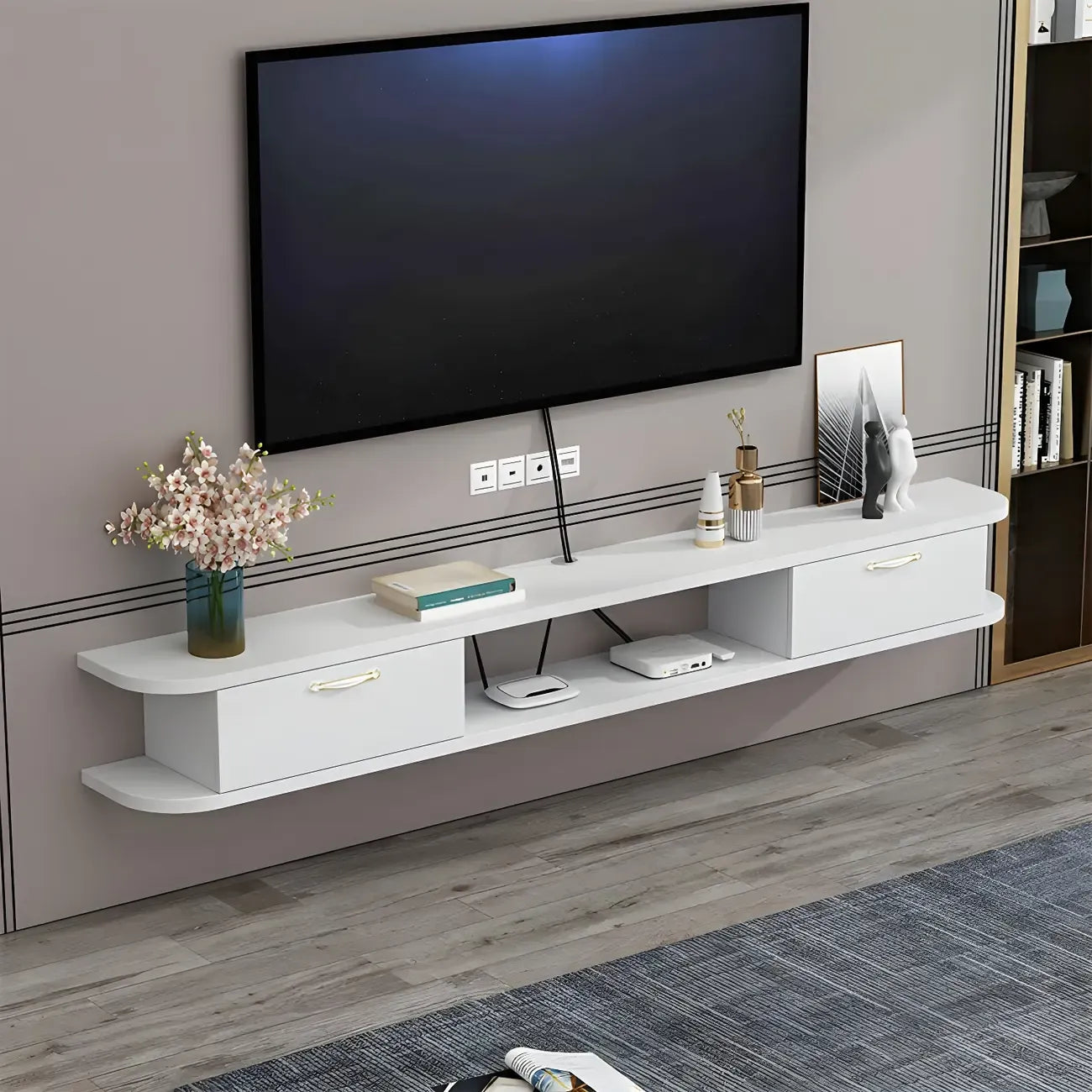 Contemporary Floating Wood Open Storage TV Stand Black