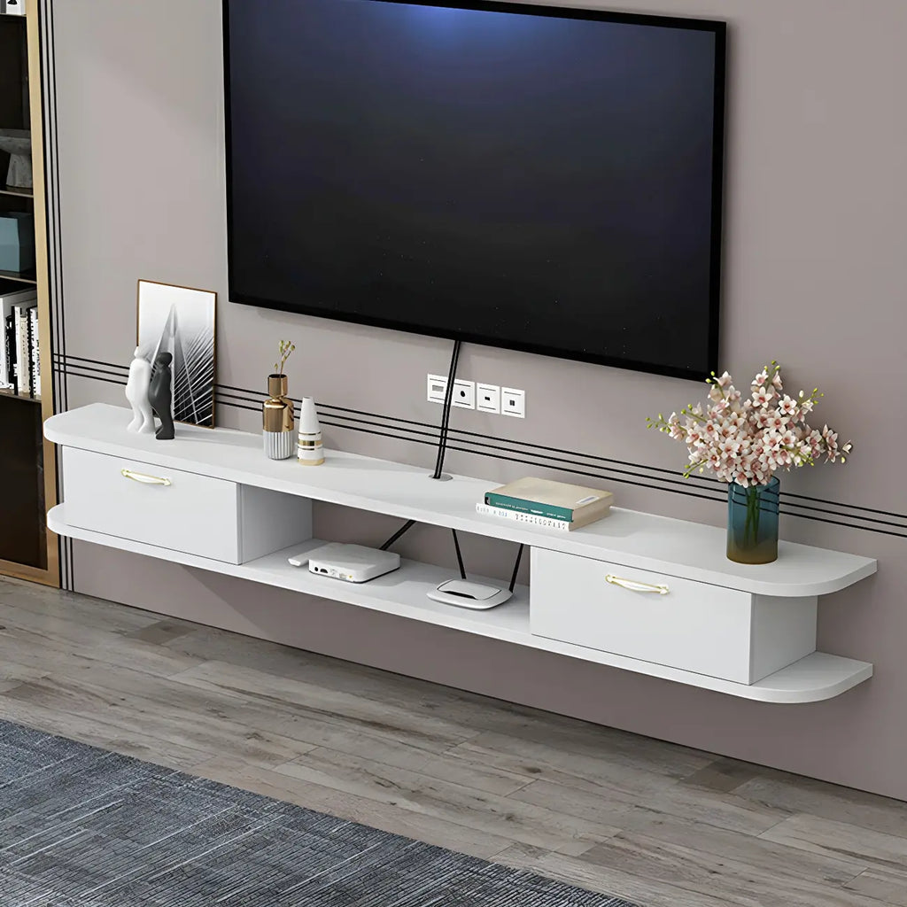 Contemporary Floating Wood Open Storage TV Stand Black