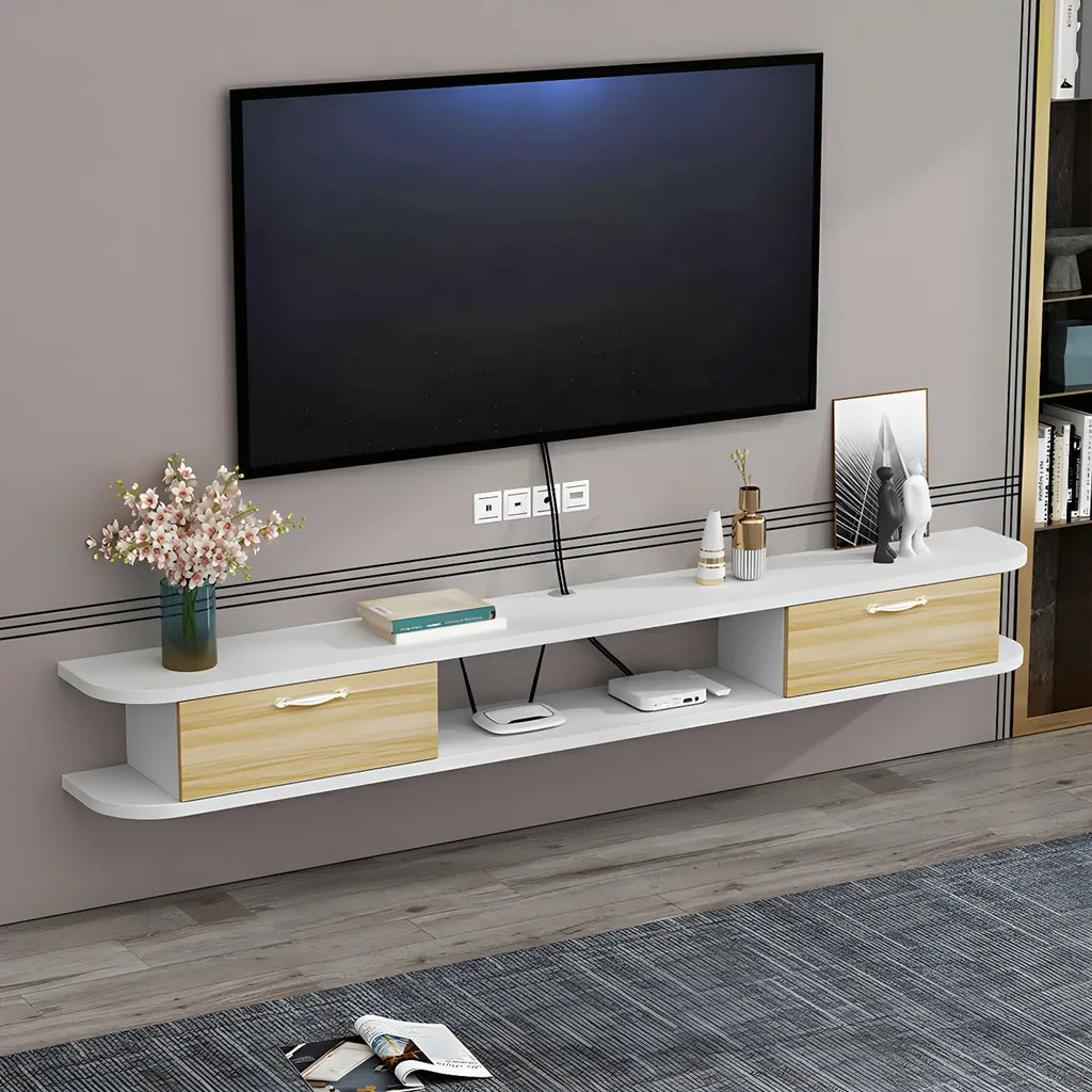Contemporary Floating Wood Open Storage TV Stand Black