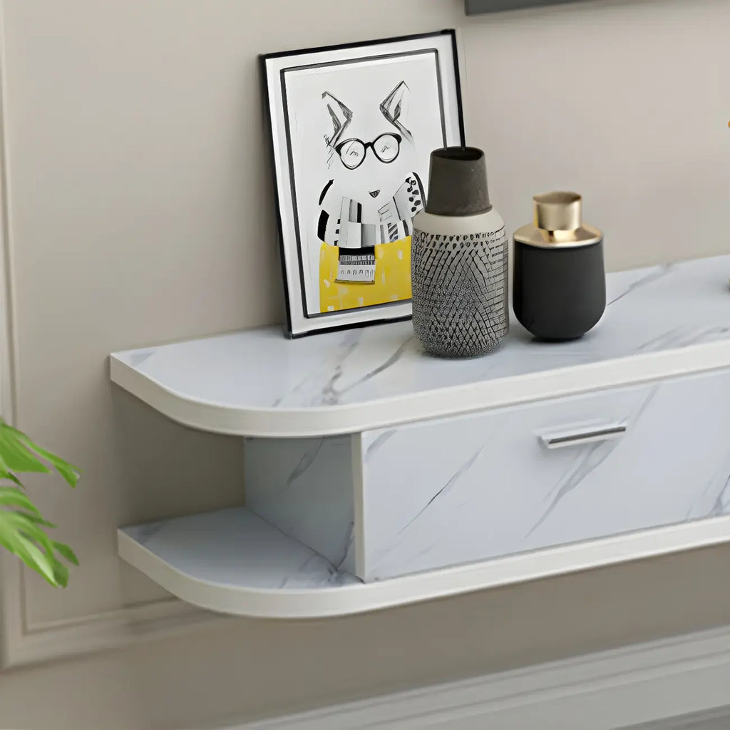 Contemporary Floating Wood Open Storage TV Stand Black