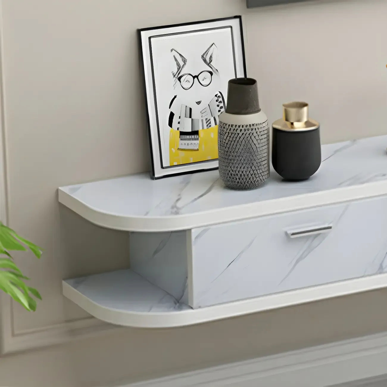 Contemporary Floating Wood Open Storage TV Stand Black