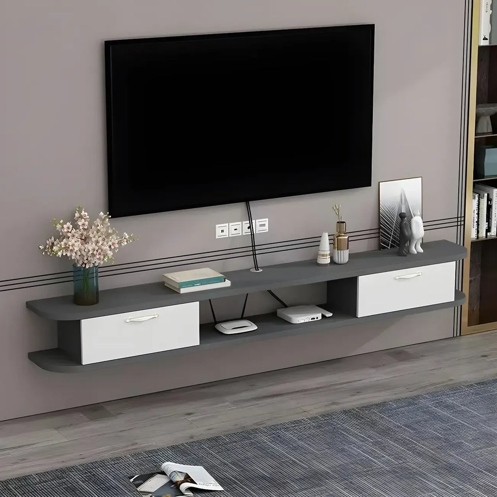 Contemporary Floating Wood Open Storage TV Stand Black