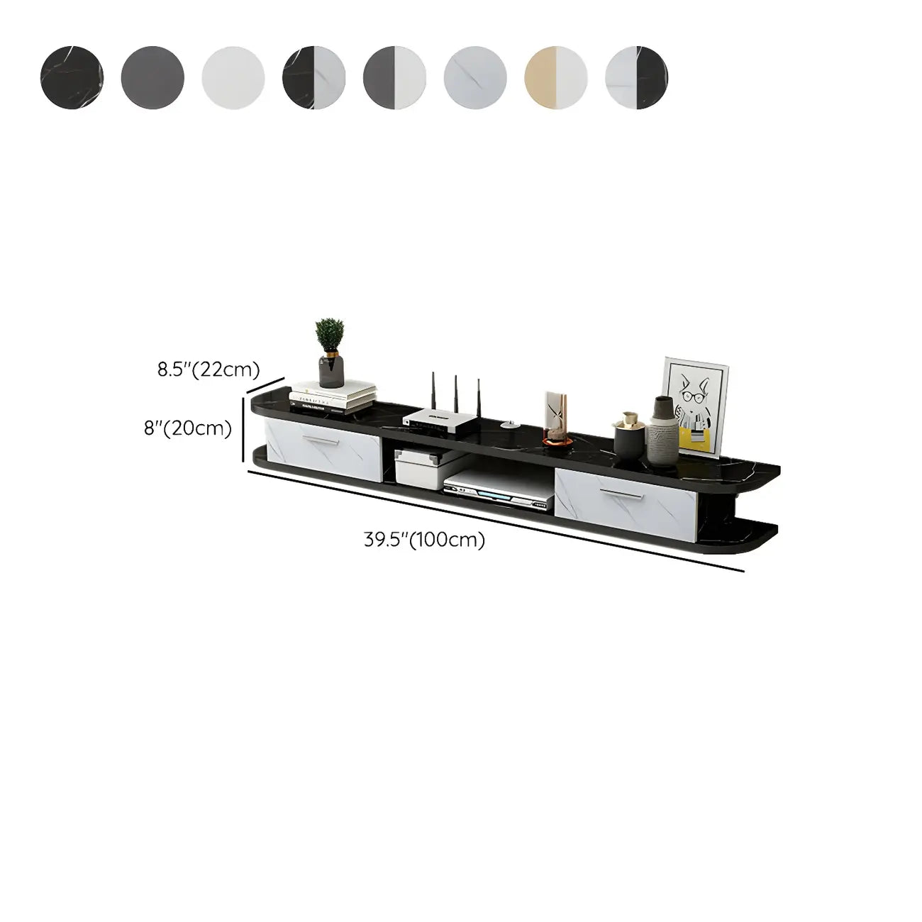 Contemporary Floating Wood Open Storage TV Stand Black