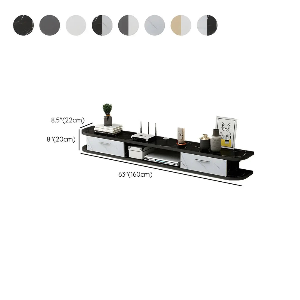 Contemporary Floating Wood Open Storage TV Stand Black