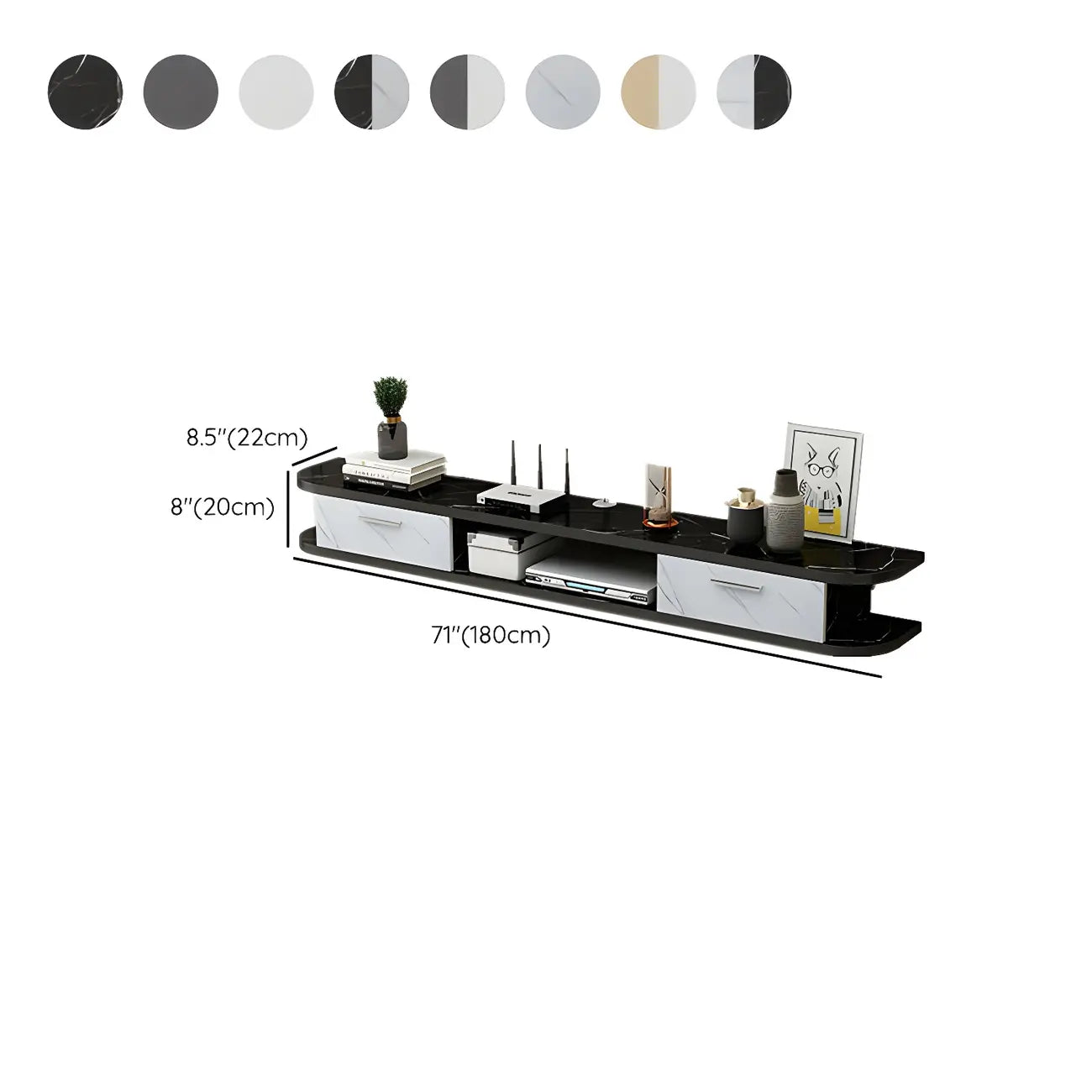 Contemporary Floating Wood Open Storage TV Stand Black