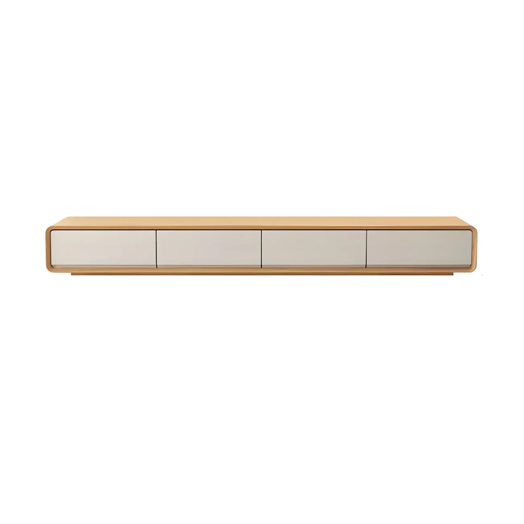 79 Natural Wood Long Floating TV Stand with Drawers