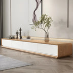 79 Natural Wood Long Floating TV Stand with Drawers
