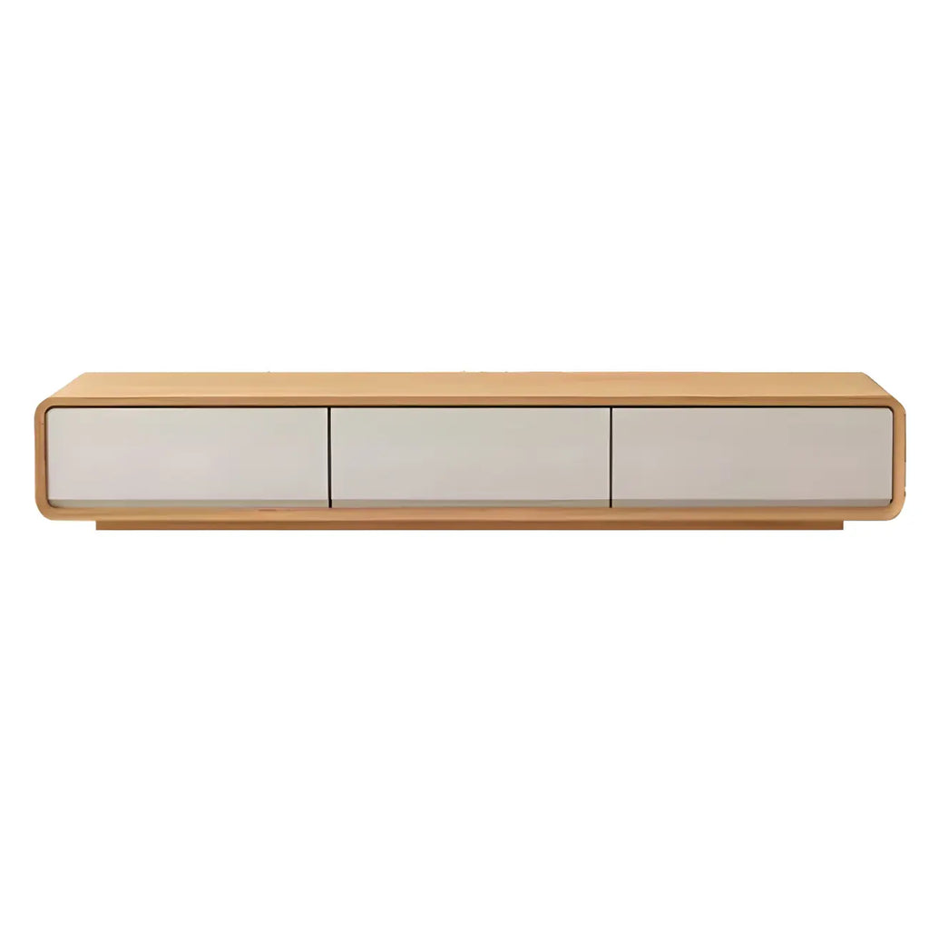 79 Natural Wood Long Floating TV Stand with Drawers