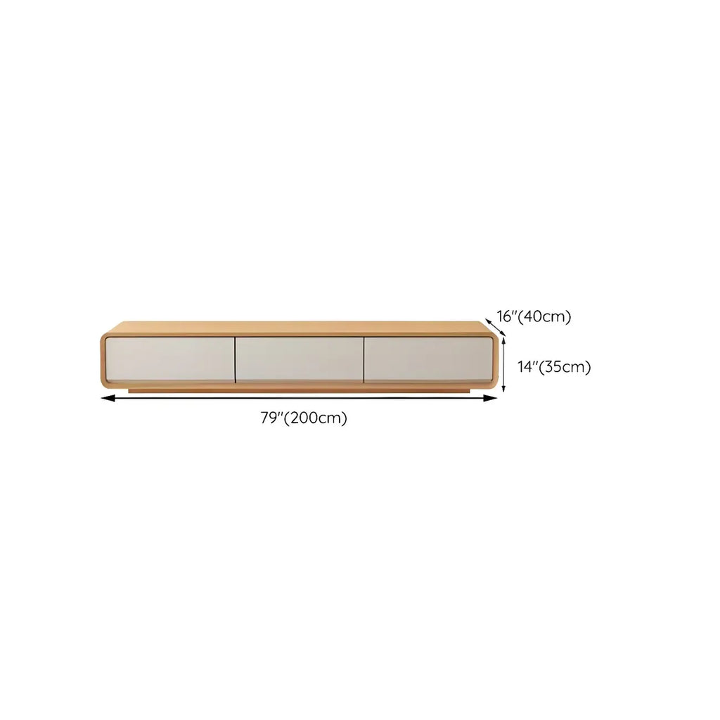 79 Natural Wood Long Floating TV Stand with Drawers