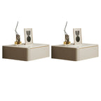 Low Beige Leather Stone Top Floating Nightstand with Drawer