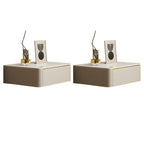 Low Beige Leather Stone Top Floating Nightstand with Drawer