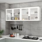 White Rectangular Wall-Mounted Wood China Cabinet
