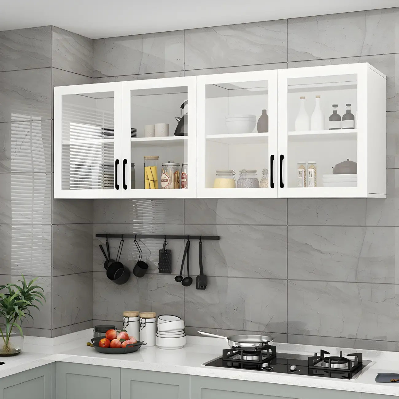 White Rectangular Wall-Mounted Wood China Cabinet