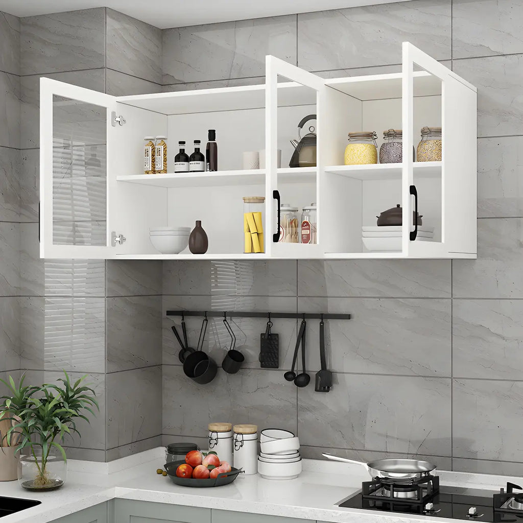 White Rectangular Wall-Mounted Wood China Cabinet