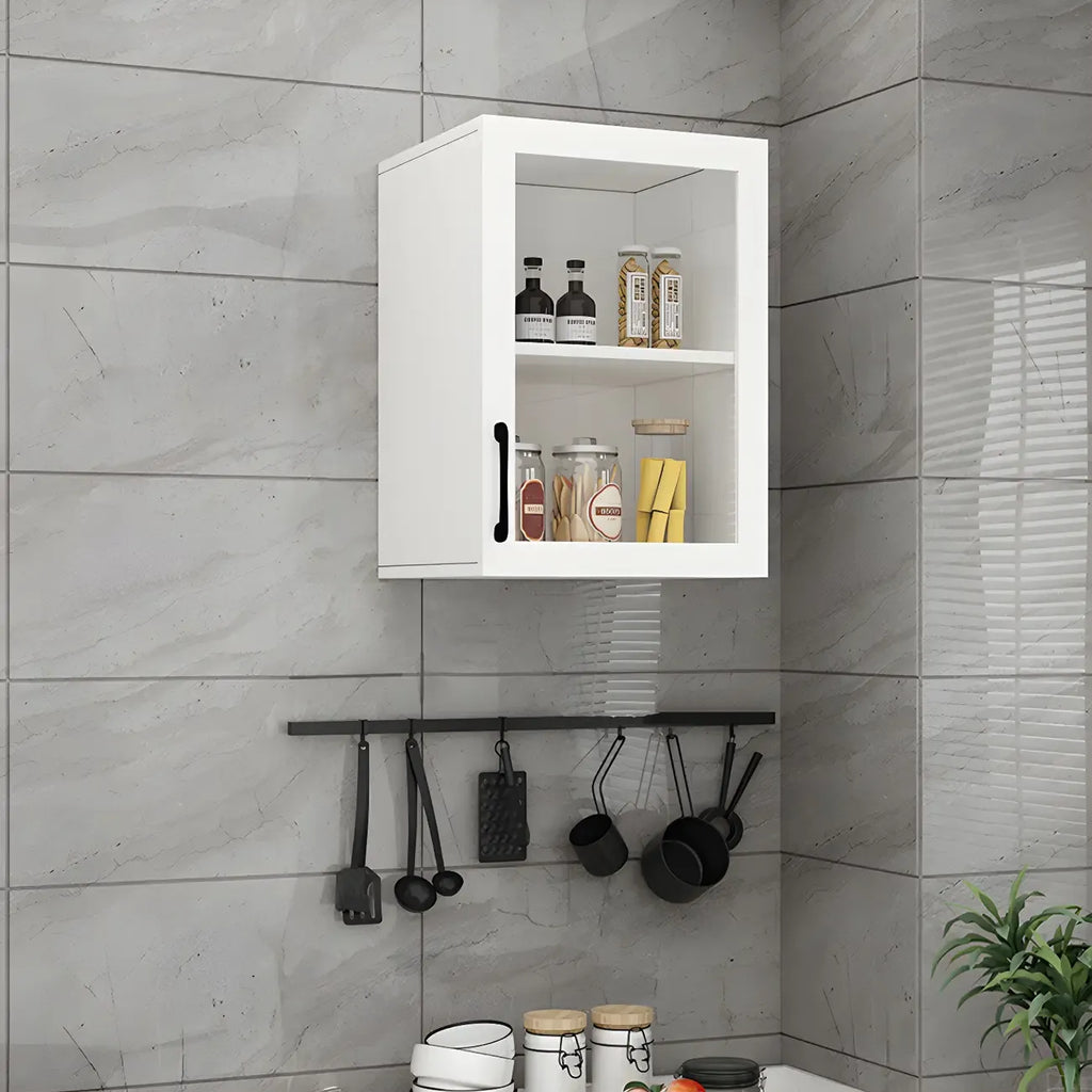 White Rectangular Wall-Mounted Wood China Cabinet