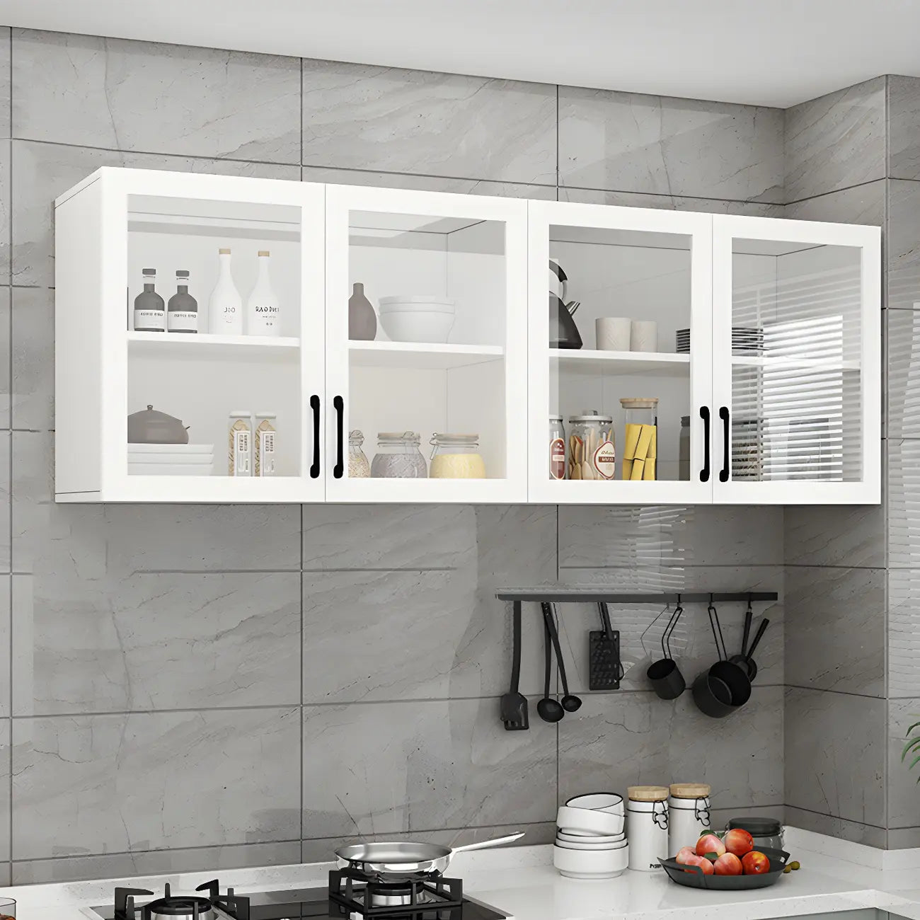 White Rectangular Wall-Mounted Wood China Cabinet