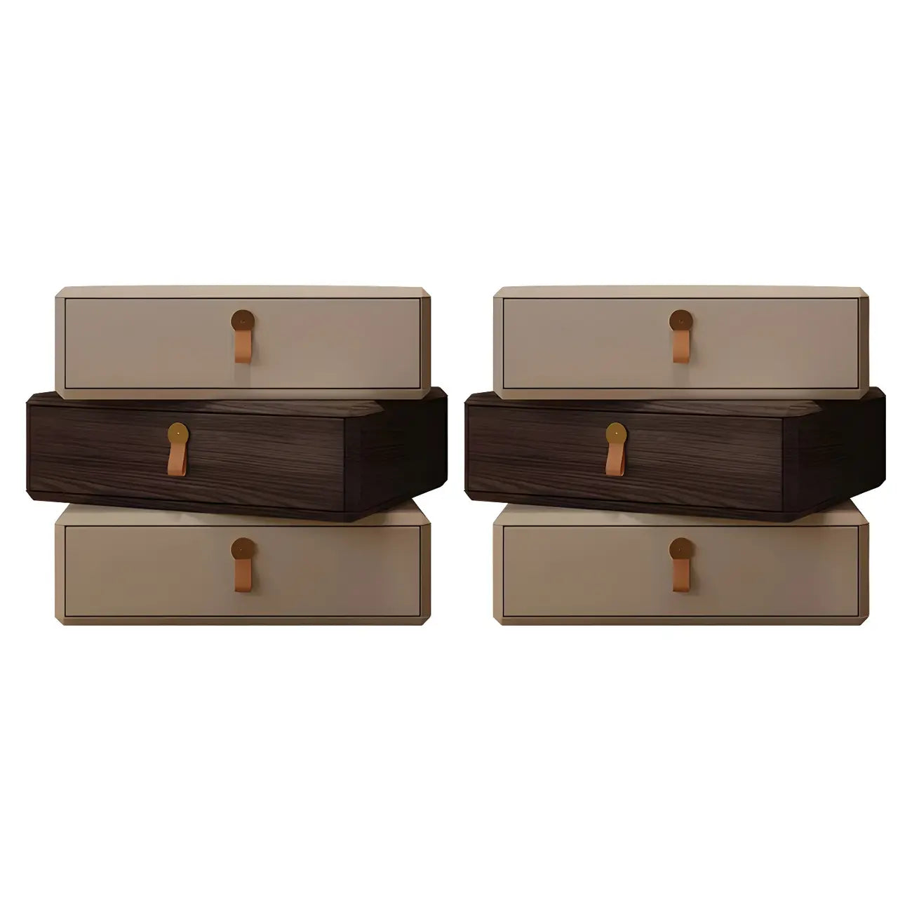 Stacked Beige Wood 3 Drawers Narrow Nightstand