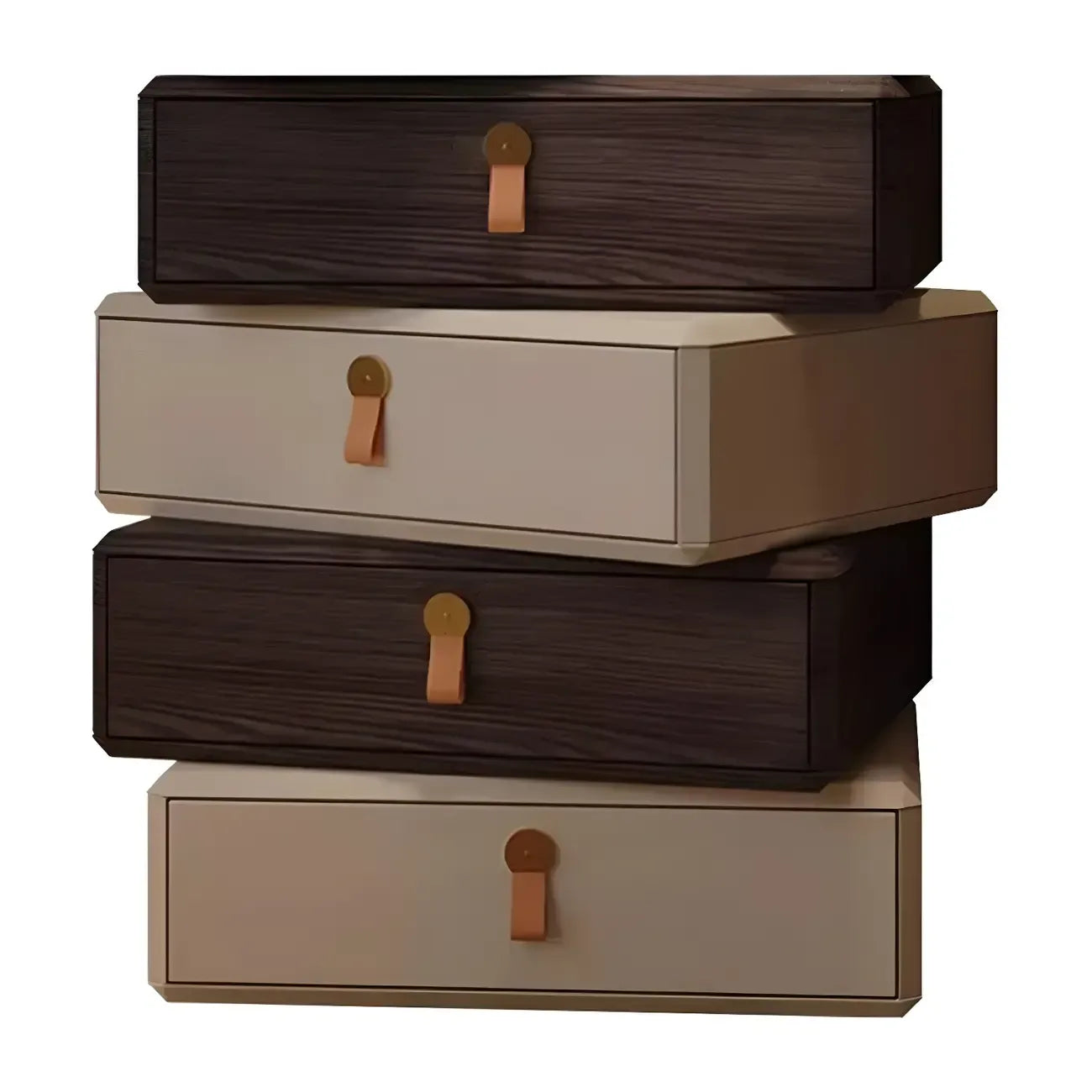 Stacked Beige Wood 3 Drawers Narrow Nightstand
