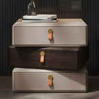 Stacked Beige Wood 3 Drawers Narrow Nightstand