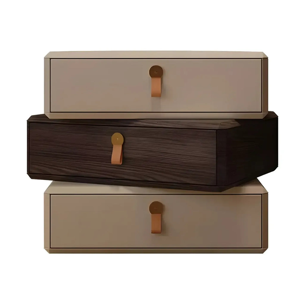 Stacked Beige Wood 3 Drawers Narrow Nightstand