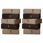 Stacked Beige Wood 3 Drawers Narrow Nightstand