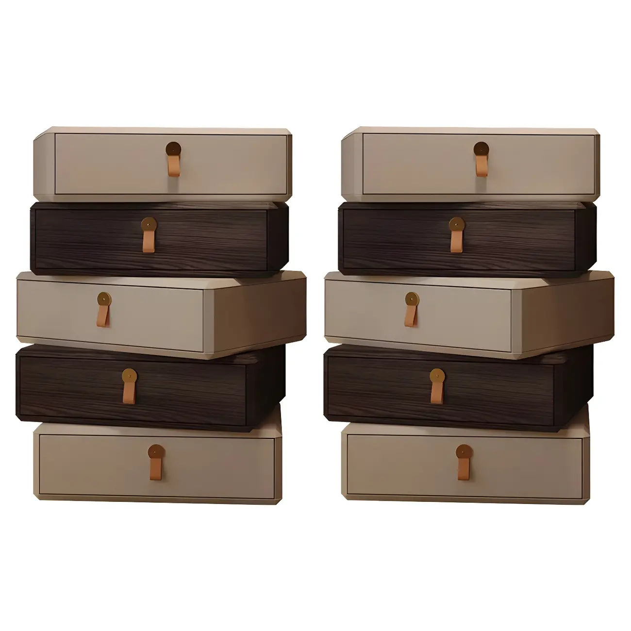 Stacked Beige Wood 3 Drawers Narrow Nightstand