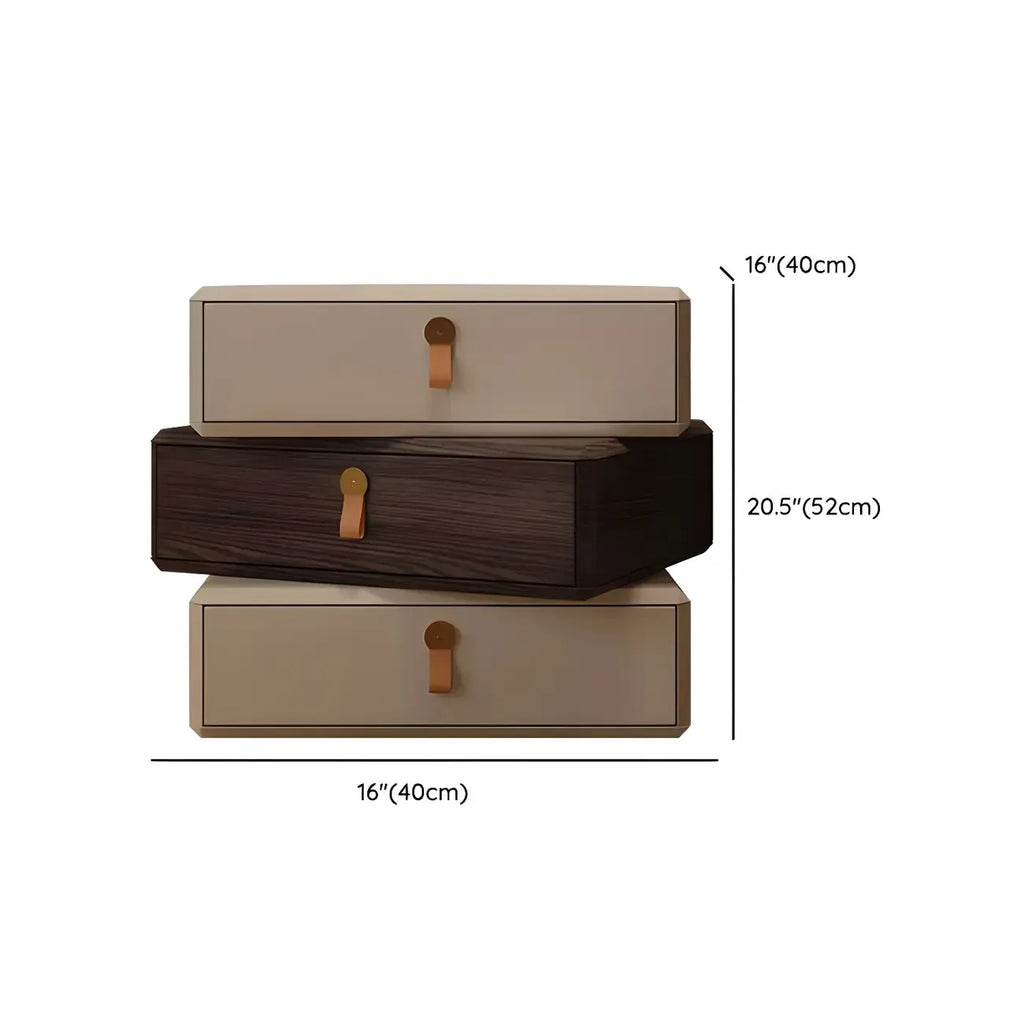 Stacked Beige Wood 3 Drawers Narrow Nightstand