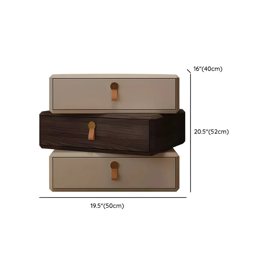 Stacked Beige Wood 3 Drawers Narrow Nightstand