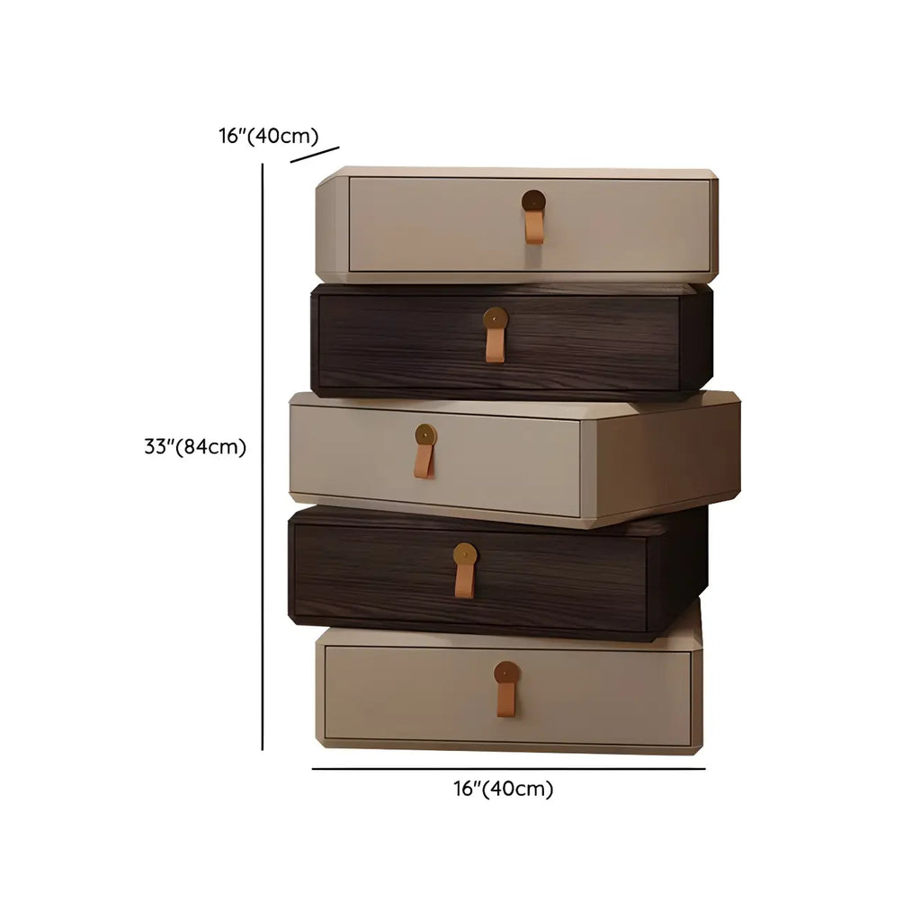 Stacked Beige Wood 3 Drawers Narrow Nightstand