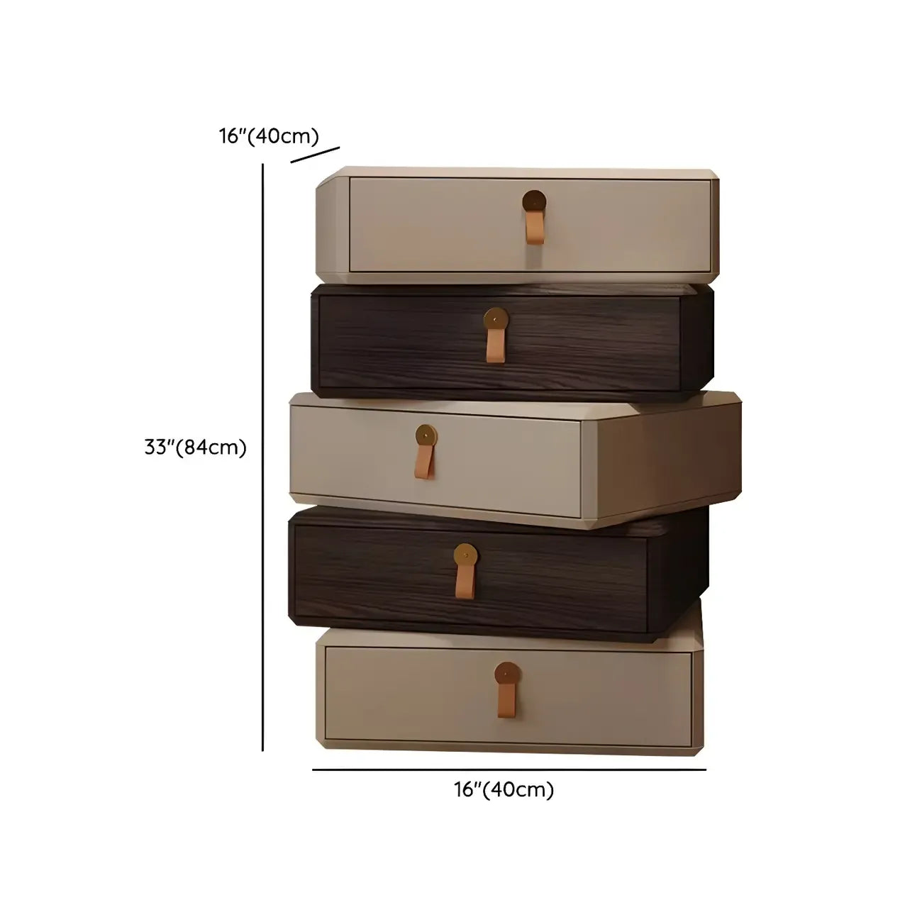 Stacked Beige Wood 3 Drawers Narrow Nightstand