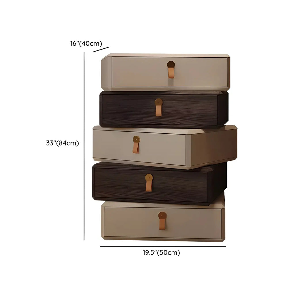 Stacked Beige Wood 3 Drawers Narrow Nightstand