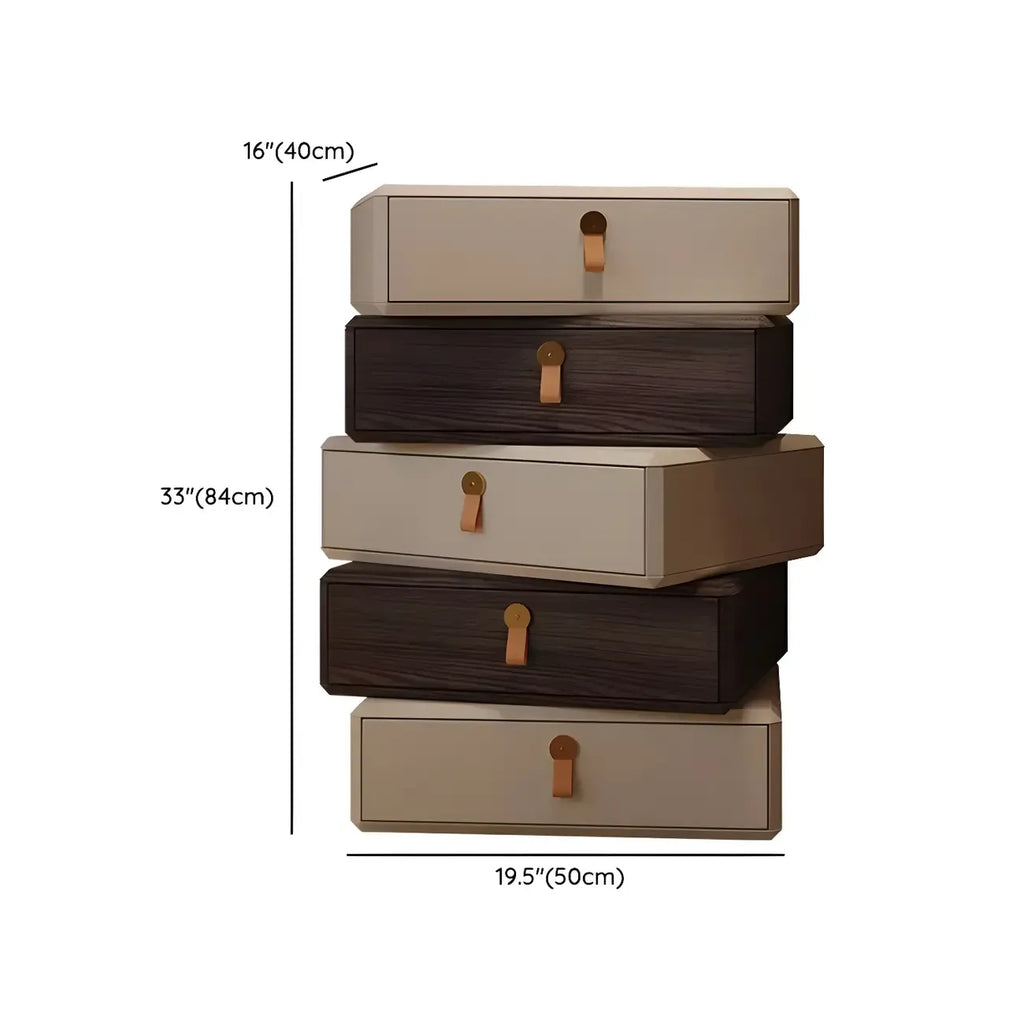 Stacked Beige Wood 3 Drawers Narrow Nightstand