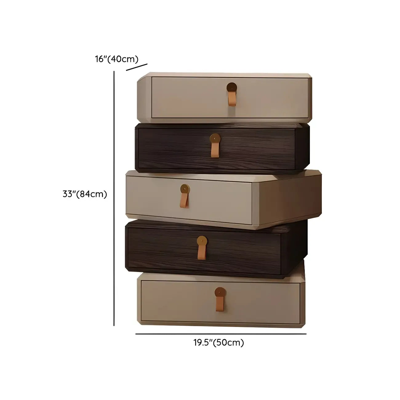 Stacked Beige Wood 3 Drawers Narrow Nightstand