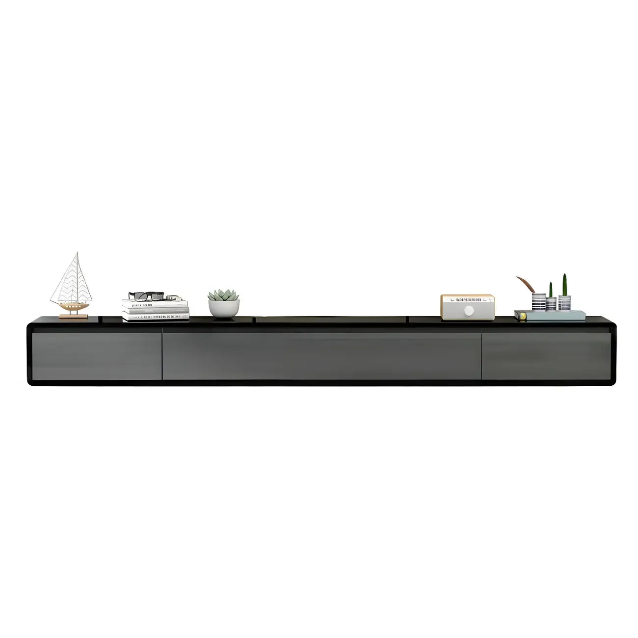 White Floating Mount Wood Drawers Cabinet TV Stand