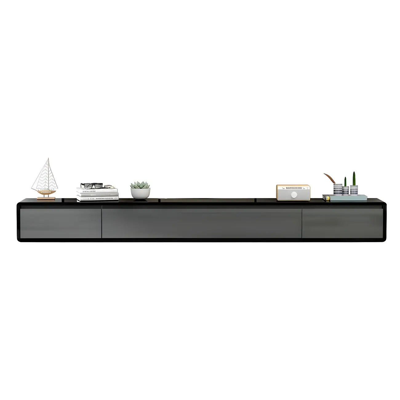 White Floating Mount Wood Drawers Cabinet TV Stand