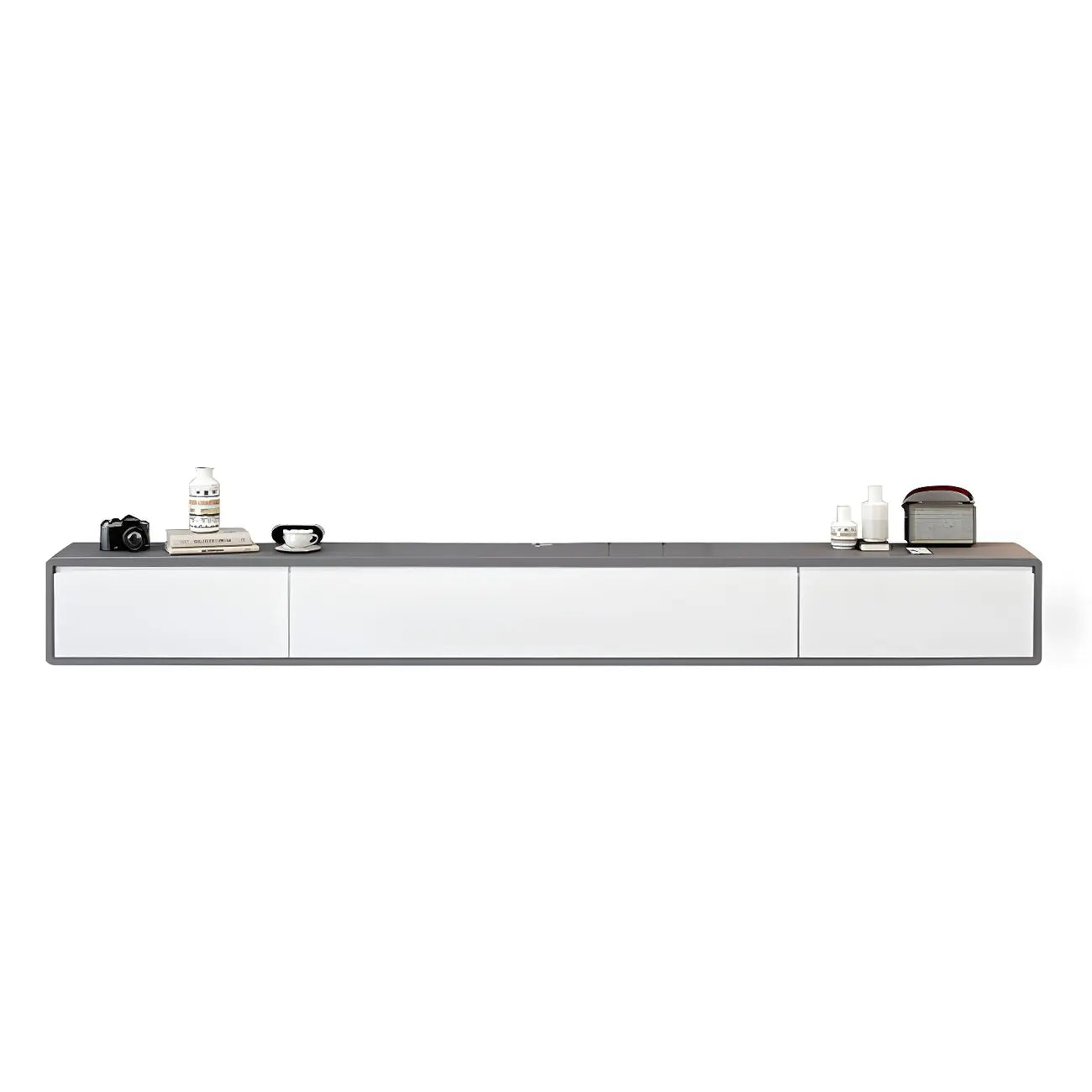 White Floating Mount Wood Drawers Cabinet TV Stand