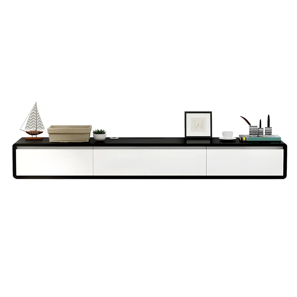 White Floating Mount Wood Drawers Cabinet TV Stand