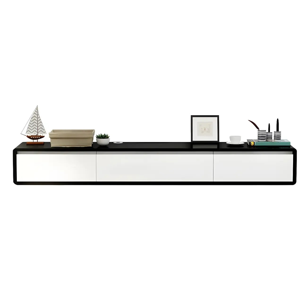 White Floating Mount Wood Drawers Cabinet TV Stand