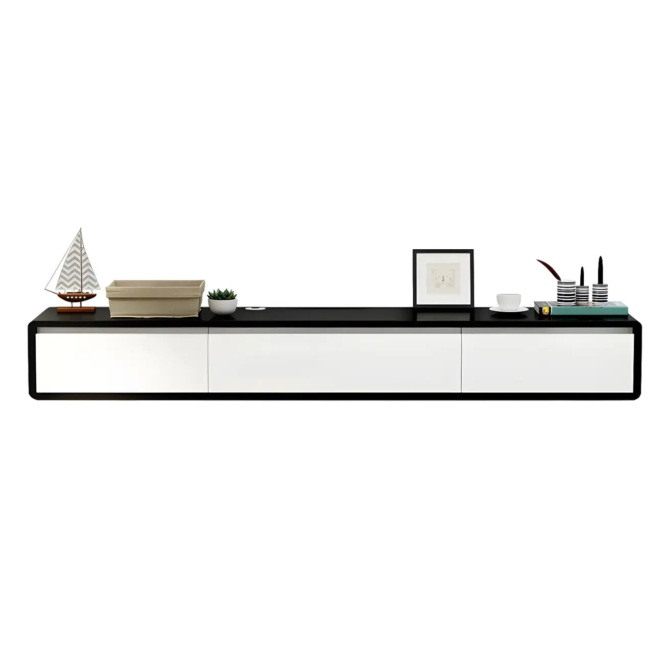 White Floating Mount Wood Drawers Cabinet TV Stand