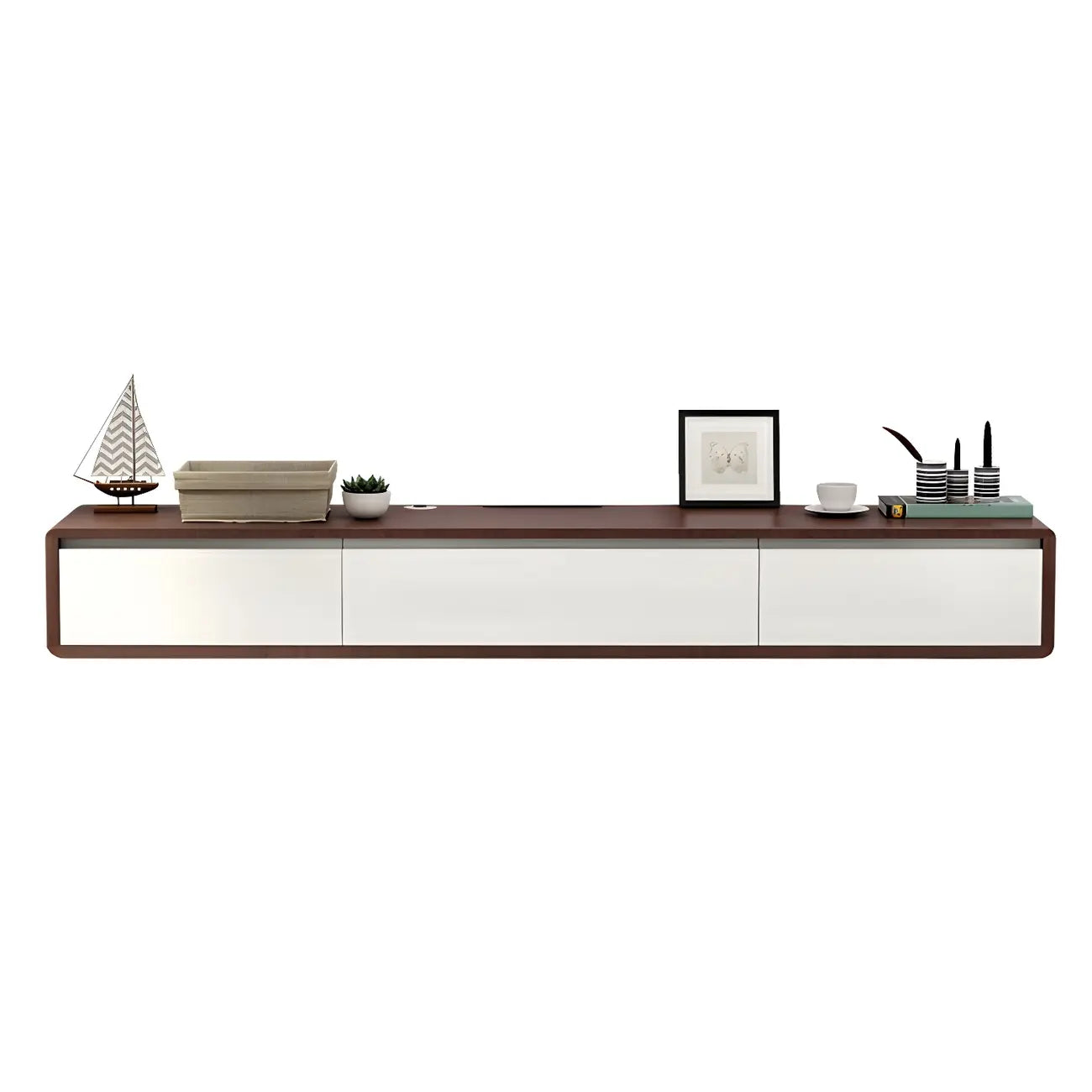 White Floating Mount Wood Drawers Cabinet TV Stand