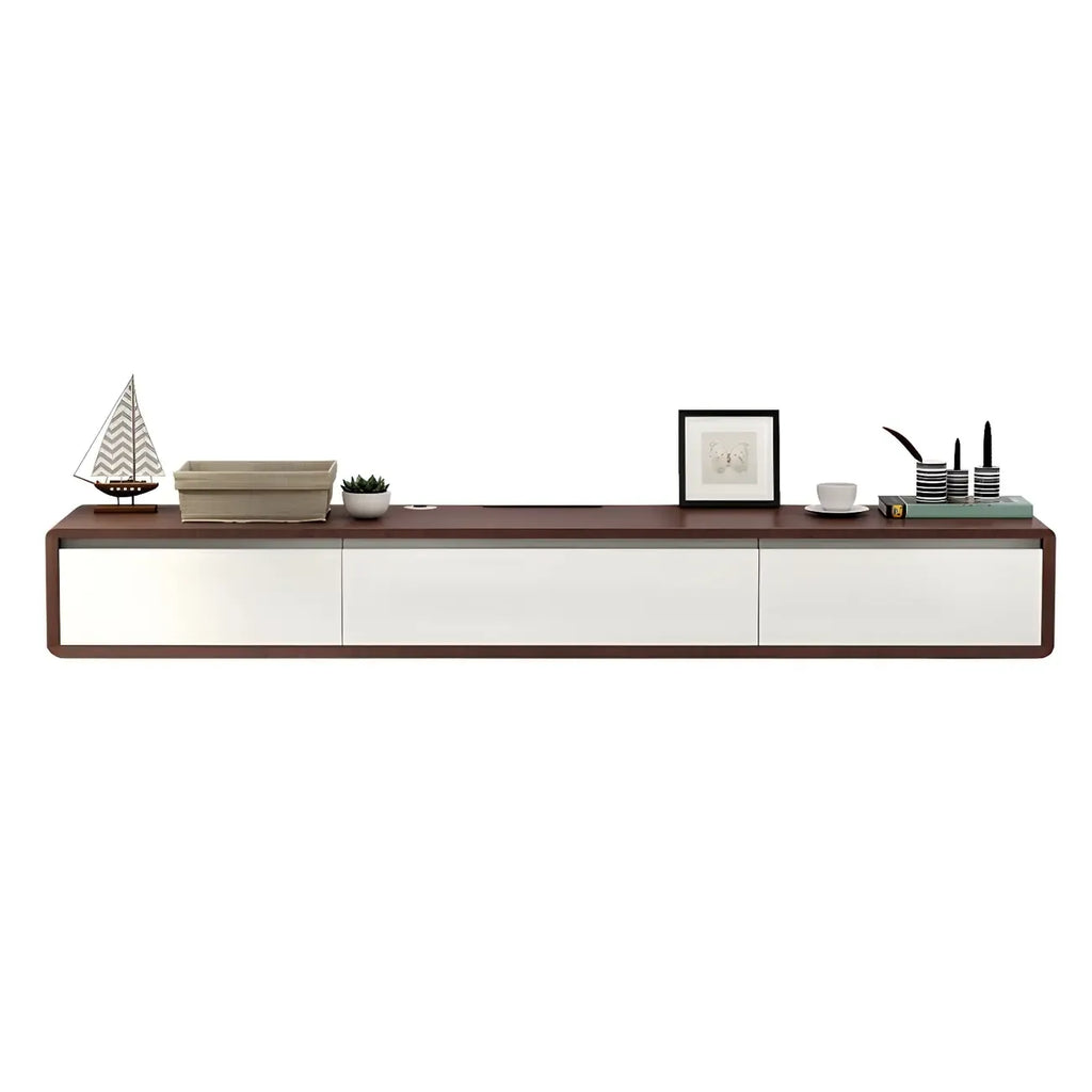 White Floating Mount Wood Drawers Cabinet TV Stand