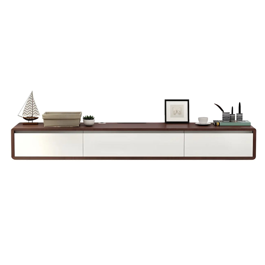 White Floating Mount Wood Drawers Cabinet TV Stand