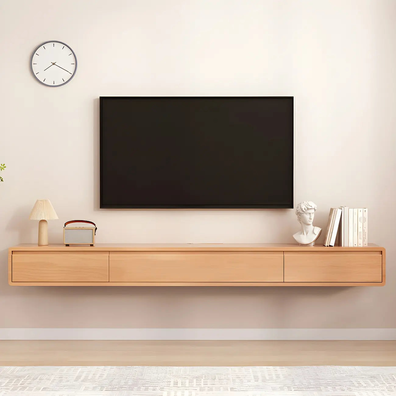 White Floating Mount Wood Drawers Cabinet TV Stand