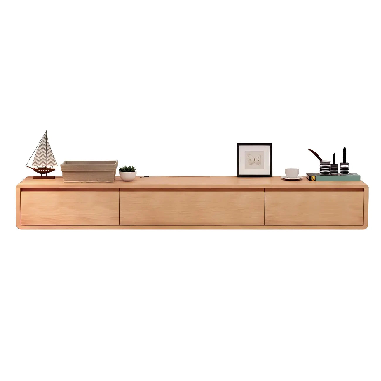 White Floating Mount Wood Drawers Cabinet TV Stand