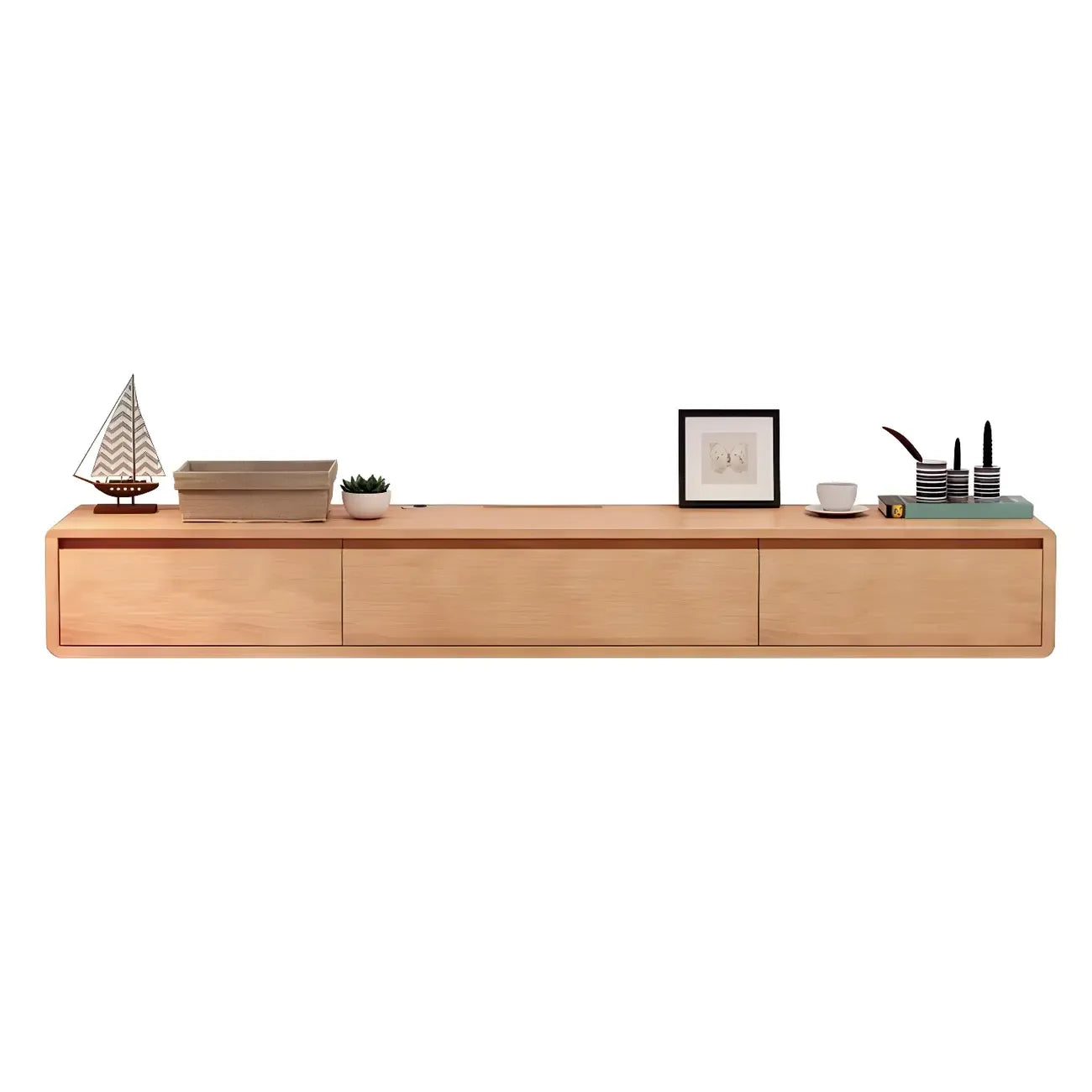 White Floating Mount Wood Drawers Cabinet TV Stand