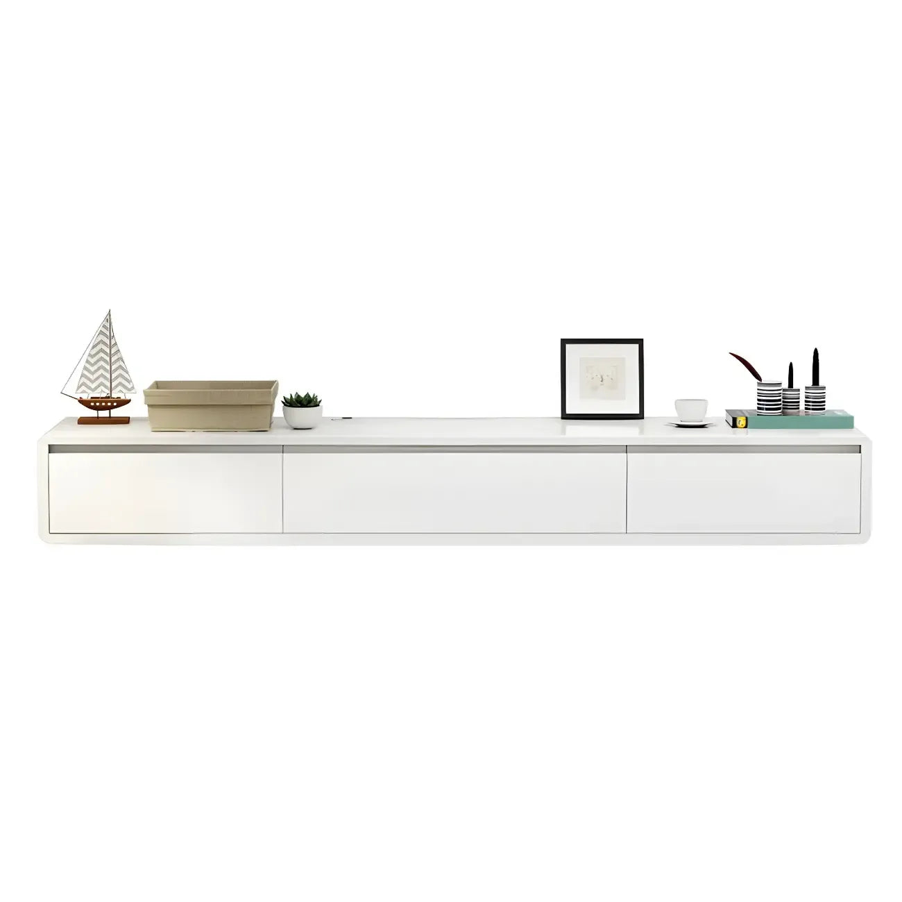 White Floating Mount Wood Drawers Cabinet TV Stand