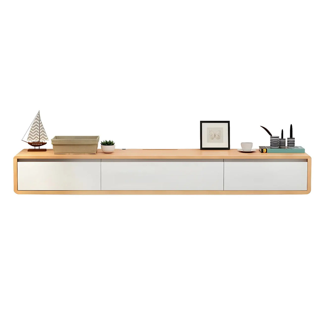 White Floating Mount Wood Drawers Cabinet TV Stand